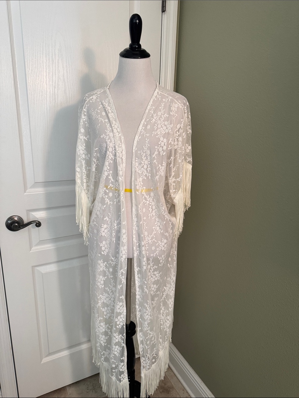 White Lace Fringe Duster Kimono
